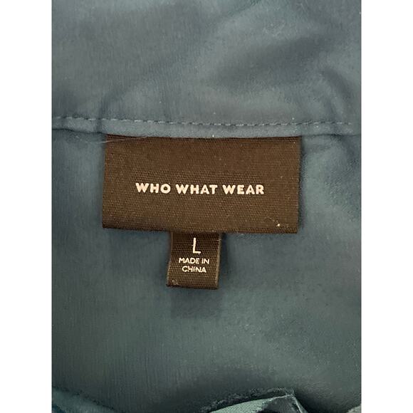 Who What Wear Women’s 3/4 Sleeve Mock Neck Button Up Blouse Color Teal Size‎ L - Picture 3 of 9